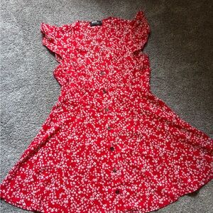 Red Floral Button-Up Dress